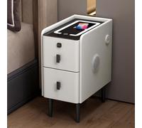 Smart Nightstand with USB Charging Station LED Lights Fingerprint Lock & Bluetooth Speaker Narrow Bedside Table with Metal Feet White 30x40 cm