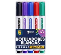Smart Panda 5 Rotuladores Pizarra Blanca - Rotuladores Borrables Punta de Bala Gruesa - Tinta de Borrado en Seco No Tóxica, Fácil Agarre para Niños (5 Colores Variados)