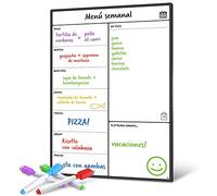 Smart Panda Pizarra Magnética Nevera A3 - Planificador de Menú Semanal, Lista de la Compra, Recordatorios - Calendario Blanco con 4 Rotuladores - en Español (Semanal)