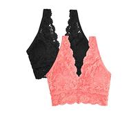 Smart & Sexy Signature Lace Deep V Neck Wireless for Women with Support, and Bralette Pack Sujetador Plunge, Melocotón Negro, XL 2 para Mujer