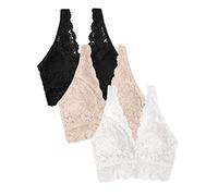 Smart & Sexy Signature Lace Deep V Neck Wireless for Women with Support, and Bralette Pack Sujetador Plunge, Tijeras Medias, En Color Buff/Blanco/Negro, S 3 para Mujer