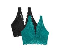 Smart & Sexy Signature Lace Deep V Neck Wireless for Women with Support, and Bralette Pack Sujetador Plunge, Semitranslúcida, Fanfare/Tono Negro, Paquete de 2, M Mujer