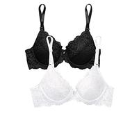 Smart & Sexy Signature Lace Push-up Bra-Perfect for Seeking Effortless Style and Comfort Sujetador, Tono Negro/Blanco, 100D (Pack de 2) para Mujer
