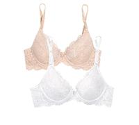 Smart & Sexy Sujetador Push-up de Encaje para Mujer, In The Buff/White, Paquete de 2, 85A