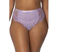 Smart & Sexy Tanga de Cintura Alta de Malla y Encaje, Morado Iris, M para Mujer