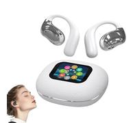 Smart Sport Clip-On Bluetooth Earbuds with Digital Screen, YJ33 AI Translator Wireless Headphones, Ear Hook Style, Noise Cancelling Bone Conduction Open-Ear Earbuds (White,con Display)