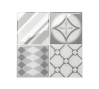 Smart Tiles Azulejos Adhesivos, Cuadrado Plata y Blanco, 22,86x22,86 cm