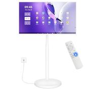 Smart TV portátil con pantalla táctil, ruedas giratorias, cámara web integrada, sistema operativo Android, alta RAM y almacenamiento, batería de larga duración, rotación giratoria completa para uso