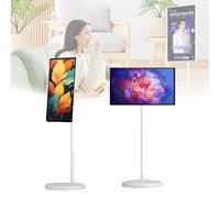 Smart TV portátil con ruedas de 21.5 pulgadas, pantalla táctil Android 13 Monitor con almacenamiento de 4/8 GB + 64/128 GB, batería de 10400 mAh, perfecto para cocina, dormitorio y oficina (4 + 64 GB)