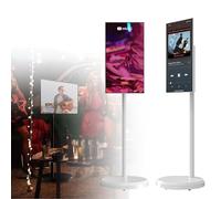 Smart TV portátil con sistema operativo Android, monitor de pantalla táctil sobre ruedas, cámara web y control remoto para entretenimiento móvil