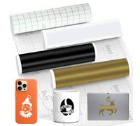 Smart Vinilo permanente para Cricut Explore 3/Maker 3, 4 rollos de vinilo inteligente, 33 x 100 cm, juego de láminas de vinilo para manualidades (negro, blanco, dorado, lámina de transferencia)