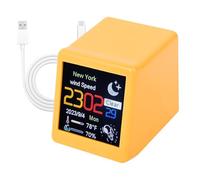 Smart Weather Station Clock - Portable Digital Time, Temperature Monitor | Rechargeable Battery Indoor Humidity Gauge Alarm Function Compact Desktop Display for Kitchen Bathroom Office Bedroom Home En