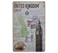 SMARTAIAN Placa de metal vintage para decoración de pared con texto en inglés "United Kingdom London"