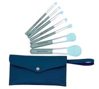 Smartass & Sass B*tchy - Juego de brochas de maquillaje de 7 piezas con bolsa de cuero vegano, herramientas listas para fotos para un aspecto atrevido, bolsa "All Things Are Possible with Coffee