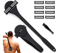 SmartB Afeitadora de Espalda Hombre 2 en 1, Mango Flexible, 8 Cuchillas | Depiladora manual 2 en 1 para espalda y cuerpo: mango flexible extralargo, cepillo de masaje y uso en seco o húmedo