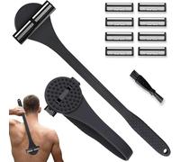 SmartB Maquinilla de Afeitar 2 en 1 con Cepillo de Limpieza de Masaje, Afeitadora Corporal Manual de Acero Inoxidable, Mango Flexible, Mojado y Seco, Incluye 8 Cuchillas de Repuesto, Color Negro
