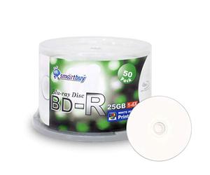 Smartbuy 50-Disc 25 GB 6 x BD-R bdr Blu-ray sola capa White Inkjet Hub imprimible en blanco caja de datos medios grabables Disco con eje/embalaje