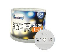 Smartbuy - Paquete de 50 discos Blu-ray de una sola capa grabables de 25 GB, 6x, con logotipo superior en blanco, soporte para datos y v deo, eje