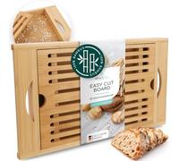 smartday Tabla de cortar pan con bandeja para migajas de madera de bambú - Tabla de cortar con rejilla para migas I Tabla de cortar para pan, baguette y panecillos, tabla de servir
