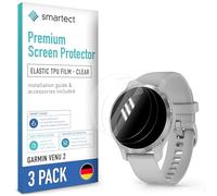 smartect TPU Protector Pantalla 3 Piezas para Garmin Venu 2 | Película Protectora HD Antiarañazos, Ultra Transparente, Sin Burbujas, Compatible Huella Digital, Compatible Funda