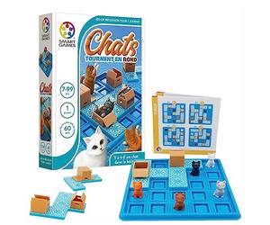 SmartGames | Gatos giran en Ronda | Rompecabezas lógica de 7 años + | Juego de Reflexión | Puzzle Gato | Juego Educativo Infantil | Desarrollo Cognitivo | 60 Desafíos Progresivos | Juguete Estratégico