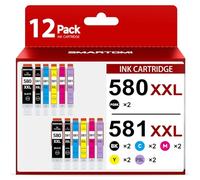 SMARTOMI 580 581 Cartuchos de Tinta Compatibles con Canon PGI-580 XXL CLI-581 XXL 12-Pack para TR8550 TR7550 TR7500 TS705 TS6350 TS6150 TS9550 TS6250 TS8250 TR8500 TS6151 TS8150 TS8251