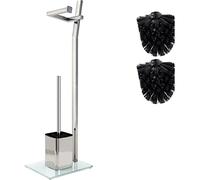 Smartpeas Soporte para Papel Higiénico Y Escobilla De Baño - Inodoro y Cromo Brillante - Acero Inoxidable Cromado - Base De Vidrio - Escobillero y Portarrollos para Baño - 22x18x70 cm
