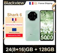Blackview Shark 6 5G Teléfono Inteligente con IA, 24GB+128GB, Pantalla 6.88" HD+ 120Hz, 3 Asistentes IA Integrados, Cámara 16MP+8MP, Dual 5G Dual SIM, Android 15 Smartphone Móvil Libre, NFC, Negro