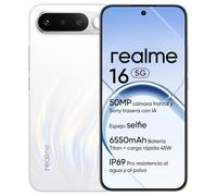 Smartphone realme 16 5G, 6GB+256GB, Pantalla AMOLED 120Hz 6,57", Batería 6550mAh, Cámara 50MP Sony IMX852, IP69Pro, Carga rápida 45W, Doble SIM, NEXTAi, Blanco (Sin Adaptador)