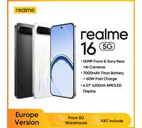 Smartphone Realme 16 5G Versión Europea, Chip MediaTek Dimensity 6400 Turbo, Pantalla AMOLED de 120Hz, Batería Mah Titan, Carga Rápida de 45W, IP69 Black