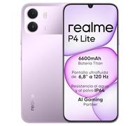 Smartphone realme P4 Lite 4G, 4GB+256GB, Pantalla LCD HD 120Hz 6,8", Batería Titan 6600mAh, Carga 15W, Carga inversa 6W, IP64 Antipolvo e Impermeable, Sistema Next IA, Púlsar Morado (Sin Cargador)