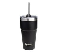Smartshake Bohtal - Taza de viaje con doble aislamiento y pajita, color negro, 600 ml.