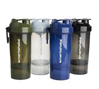 Smartshake Botella mezcladora de proteínas O2GO ONE (paquete de 4) 600 ml | 20 oz - Incluye almacenamiento - Tapón de rosca antifugas - Sin BPA - Gris niebla, Verde militar, Negro, Azul marino
