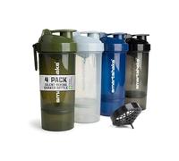 Smartshake Botella mezcladora de proteínas O2GO ONE (paquete de 4) 600 ml | 20 oz - Incluye almacenamiento - Tapón de rosca antifugas - Sin BPA - Gris niebla, Verde militar, Negro, Azul marino
