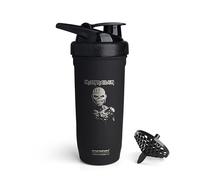 Smartshake Rockband Reforce - Botella mezcladora de proteínas de acero inoxidable de 900 ml, tapa de rosca a prueba de fugas, sin BPA, sin aislamiento, unisex (Iron Maiden, logotipo del libro de las