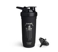 Smartshake Rockband Reforce - Botella mezcladora de proteínas de acero inoxidable de 900 ml, tapa de rosca a prueba de fugas, sin BPA, sin aislamiento, unisex (Metallica, logotipo de Scary Guy)