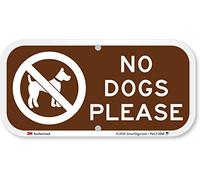 SmartSign 3M - Letrero reflectante de grado de ingeniero, leyenda "No Dogs Please" con gráfico, 6 pulgadas de alto x 12 pulgadas de ancho, blanco sobre marrón