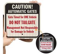 SmartSign 3M Señal reflectante de alta intensidad, leyenda "Caution: Automatic Gates - Do Not Tailgate", cuadrado de 12 pulgadas, negro/rojo sobre blanco