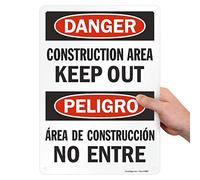 SmartSign Cartel bilingüe "Danger - Construction Area, Keep Out", plástico de 25,4 x 35,5 cm
