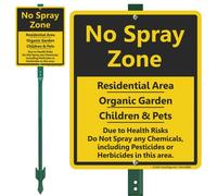 SmartSign Cartel de jardín "No Spray Zone - Residential Area, Organic Garden, Children And Pets" (30,5 x 25,4 cm), diseño de jardín con estaca de 3 pies, aluminio laminado a prueba de herrumbre, negro y amarillo, juego de 1