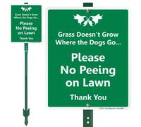 SmartSign Letrero de jardín "Grass Donot Grow Where The Dogs Go - Please No Peeing On LawnBoss de 12 x 10" con estaca de 3 pies, aluminio laminado a prueba de herrumbre, blanco y verde, juego de 1