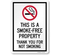 SmartSign Letrero de metal con texto en inglés "This Is A Smoke-Free Property, Thank You For Not Smoking", aluminio laminado inoxidable de 40 mil, rojo, negro y blanco