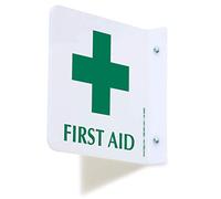 SmartSign Letrero de proyección "First Aid", letrero acrílico en forma de L preperforado con agujeros, bordes pulidos, altamente visible, 6 x 6 pulgadas
