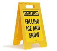 SmartSign Letrero plegable, con texto en inglés"Caution Falling Ice and Snow", 63,5 cm de alto x 30,5 cm de ancho, negro sobre amarillo