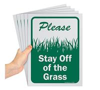 SmartSign Paquete de 5 letreros de 30,5 x 22,8 cm "Please Stay Off The Grass", serigrafiados, plástico de poliestireno de 10 mil, verde y blanco