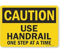SmartSign - S-4399-AL-14 "Caution - Use Handrail, One Step at a Time" Sign | 10" x 14" Aluminum Black on Yellow
