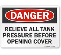Smartsign S2-0770-EU-14"Relieve Tank Pressure Before Opening Cover" etiqueta de vinilo, 10" de largo, 14" de ancho, 0.5" de altura