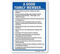 Smartsign S2-1278-PL-14"Habits of A Good Family Member" cartel de plástico