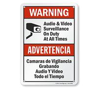 SmartSign - Señal bilingüe con texto en inglés "Warning - Audio & Video Surveillance On Duty At All Times", aluminio de 7 x 10 pulgadas