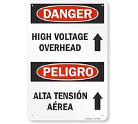 SmartSign Señal bilingüe "Danger - High Voltage Overhead" con flecha hacia arriba | Aluminio de 12 x 18 pulgadas